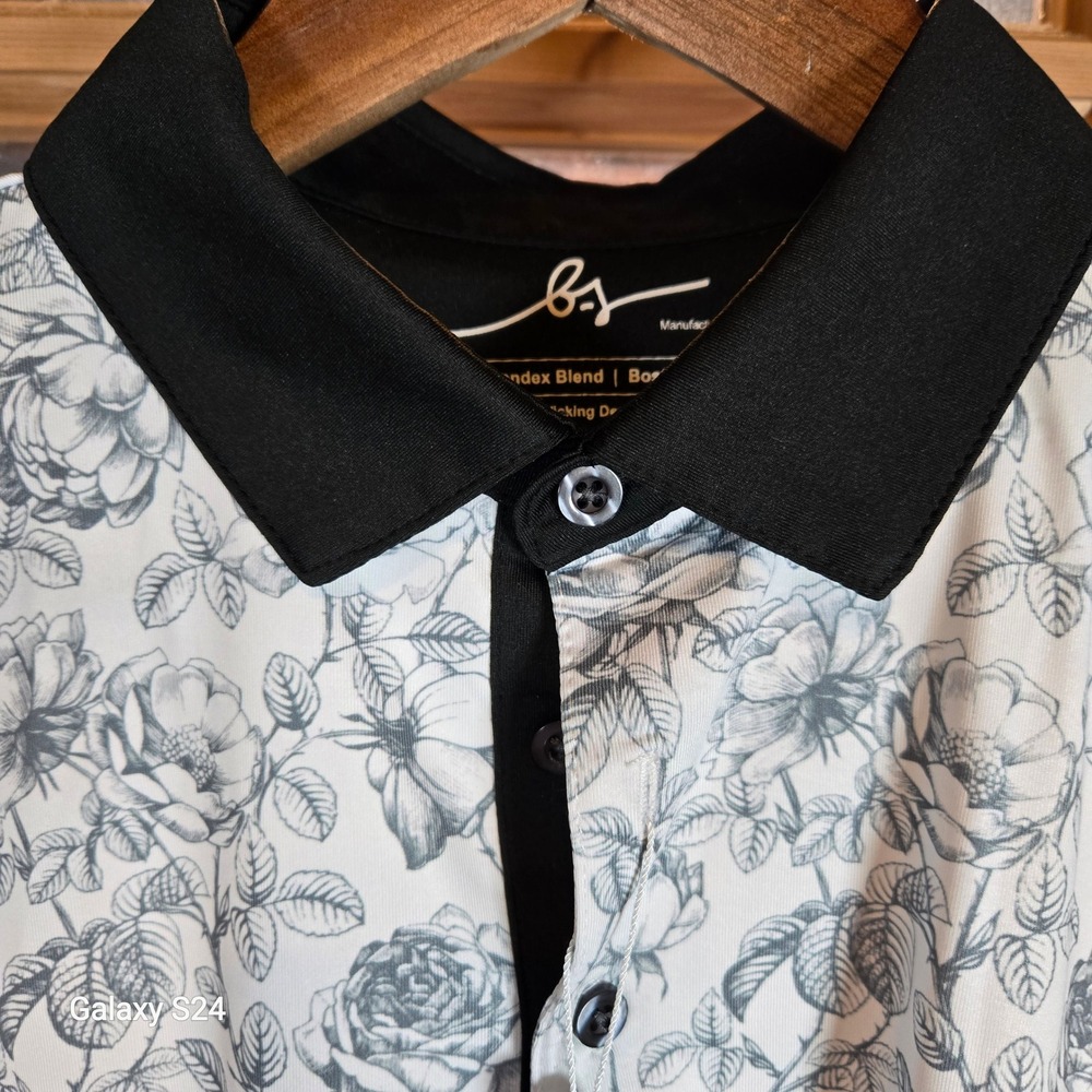 Boston Scott Golf Mens Polo Shirt‎ Size S Black Rose Modern Fit Poly Spandex